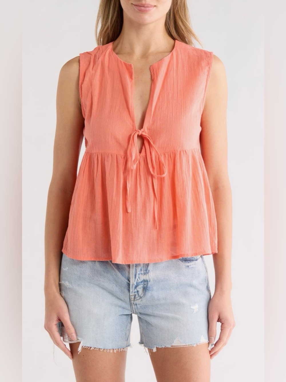 Elan Sleeveless Flyaway CoverUp Top in Coral